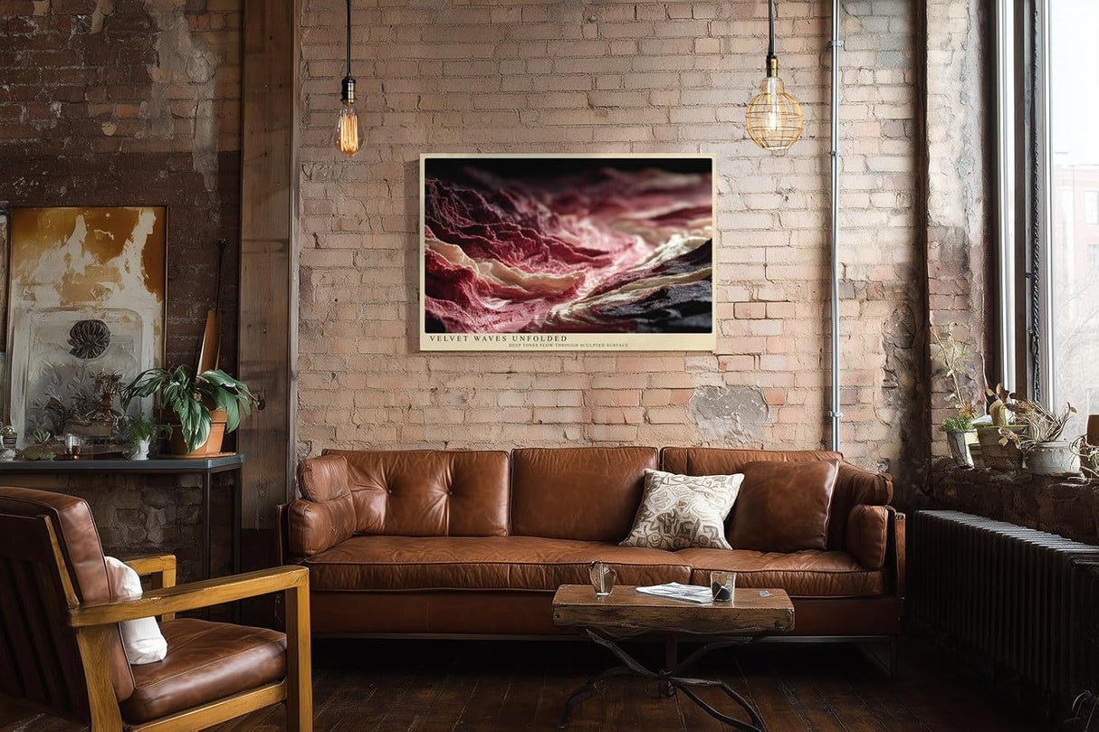 Paul Sinus Wandbild 120x80cm Velvet Waves Unfolded Abstrakte Struktur Kunst in Rot und Creme Modernes Kunstbild fuer Wohnzimmer und Büro