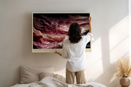 Paul Sinus Wandbild 120x80cm Velvet Waves Unfolded Abstrakte Struktur Kunst in Rot und Creme Modernes Kunstbild fuer Wohnzimmer und Büro