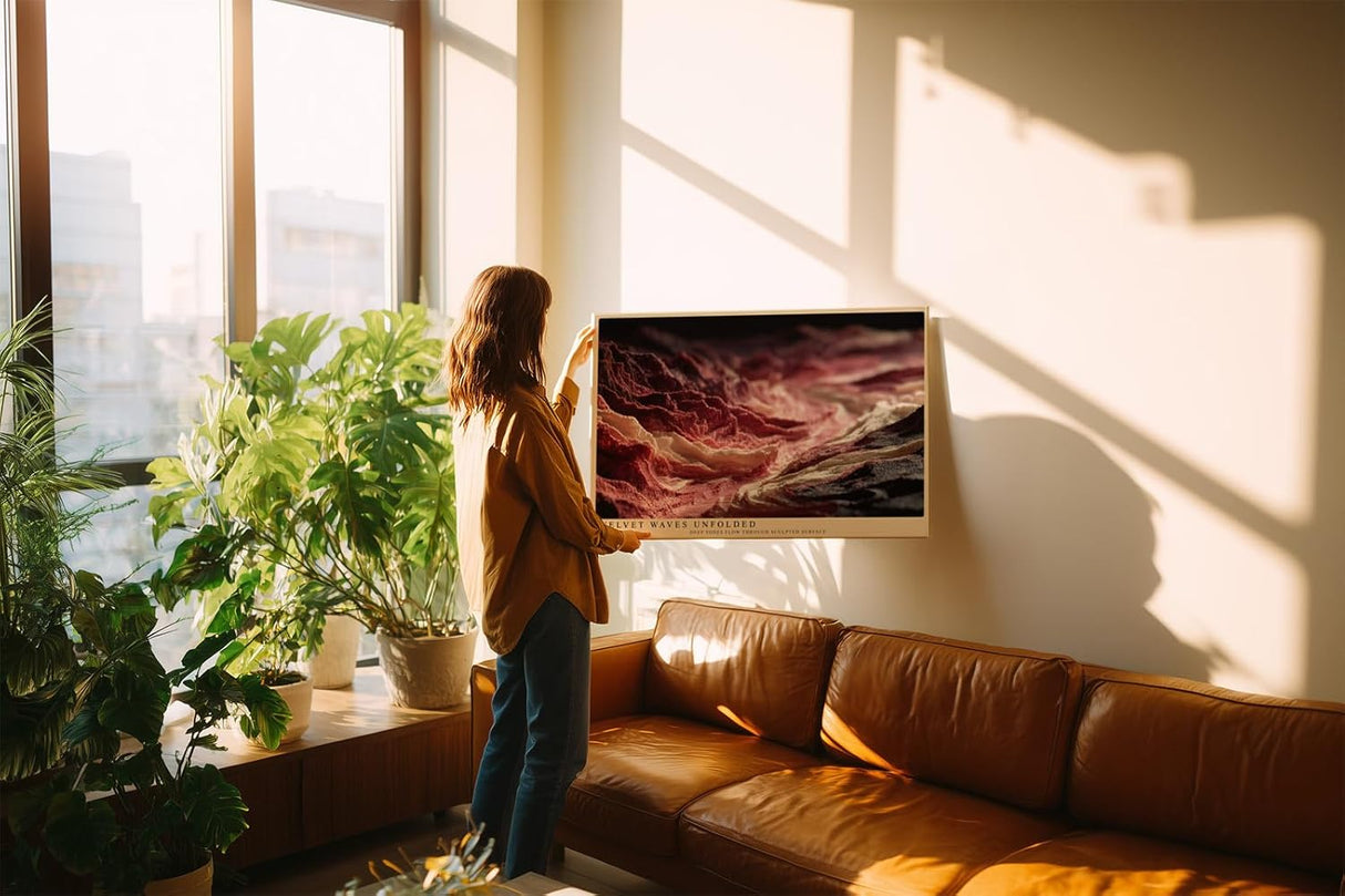 Paul Sinus Wandbild 120x80cm Velvet Waves Unfolded Abstrakte Struktur Kunst in Rot und Creme Modernes Kunstbild fuer Wohnzimmer und Büro