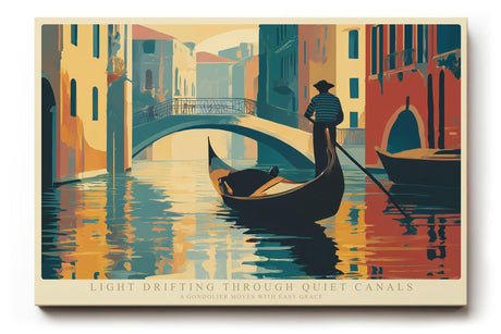 Paul Sinus Wandbild 120x80cm Venedig Gondel auf ruhigem Kanal moderne Stadtlandschaft Illustration stilvolle Wanddekoration