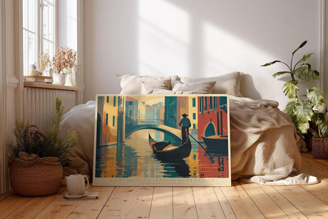 Paul Sinus Wandbild 120x80cm Venedig Gondel auf ruhigem Kanal moderne Stadtlandschaft Illustration stilvolle Wanddekoration