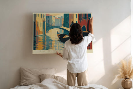 Paul Sinus Wandbild 120x80cm Venedig Gondel auf ruhigem Kanal moderne Stadtlandschaft Illustration stilvolle Wanddekoration