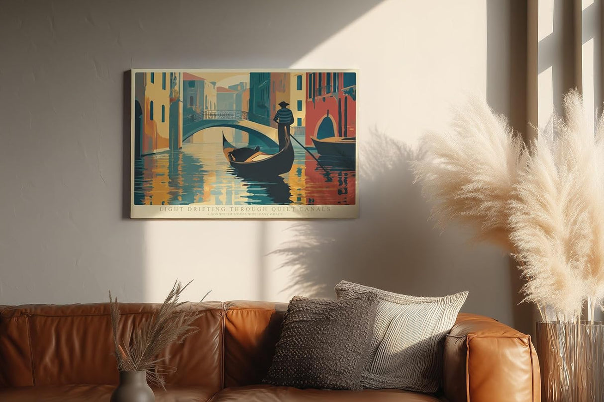 Paul Sinus Wandbild 120x80cm Venedig Gondel auf ruhigem Kanal moderne Stadtlandschaft Illustration stilvolle Wanddekoration