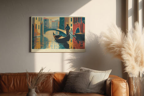 Paul Sinus Wandbild 120x80cm Venedig Gondel auf ruhigem Kanal moderne Stadtlandschaft Illustration stilvolle Wanddekoration