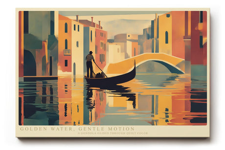Paul Sinus Wandbild 120x80cm Venedig Gondel bei goldener Wasserreflexion moderne Stadtillustration stilvolle Wanddekoration