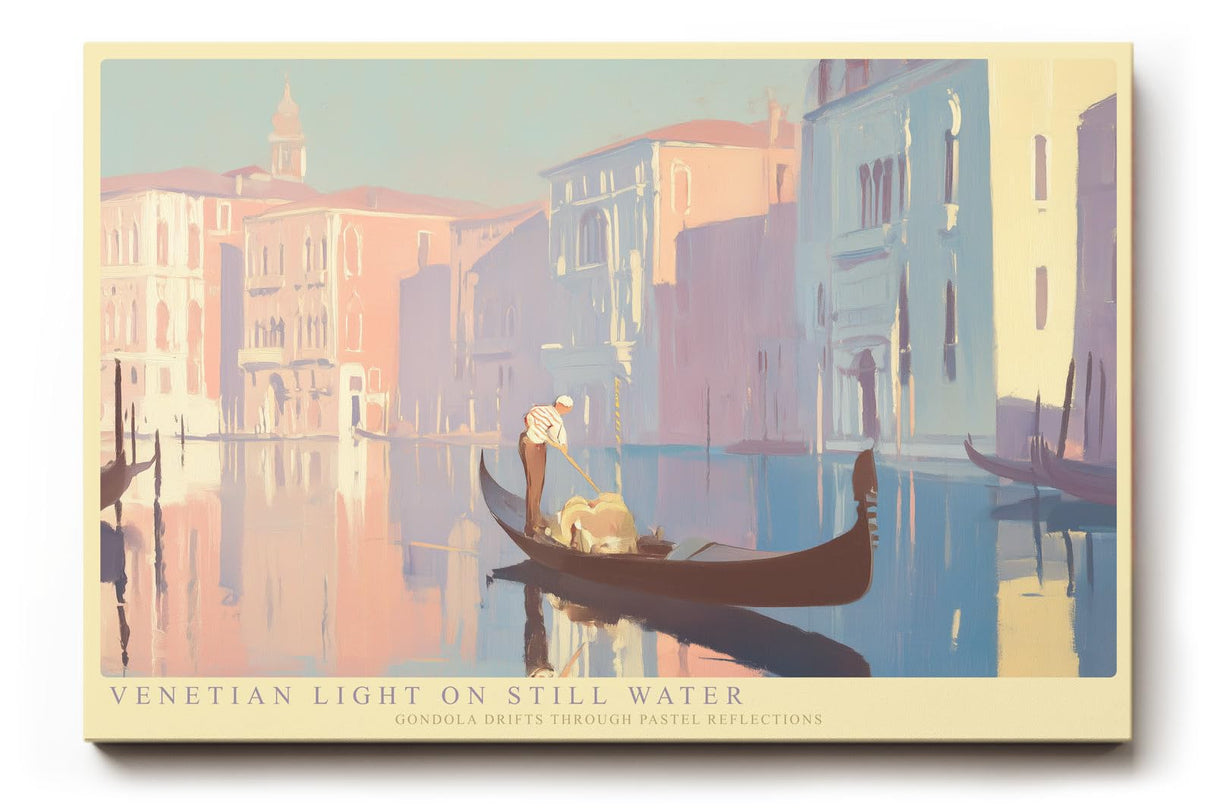 Paul Sinus Wandbild 120x80cm Venedig Gondel Pastell Illustration Romantische Stadtlandschaft Kunst für Wohnzimmer Schlafzimmer Büro