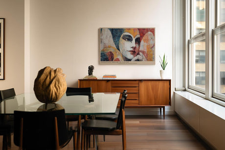 Paul Sinus Wandbild 120x80cm venezianische Maske Frauenportrait bunt modern Kunst Kunstdruck grosses Wandbild 120x80cm elegante Wanddekoration fuer Wohnzimmer Büro