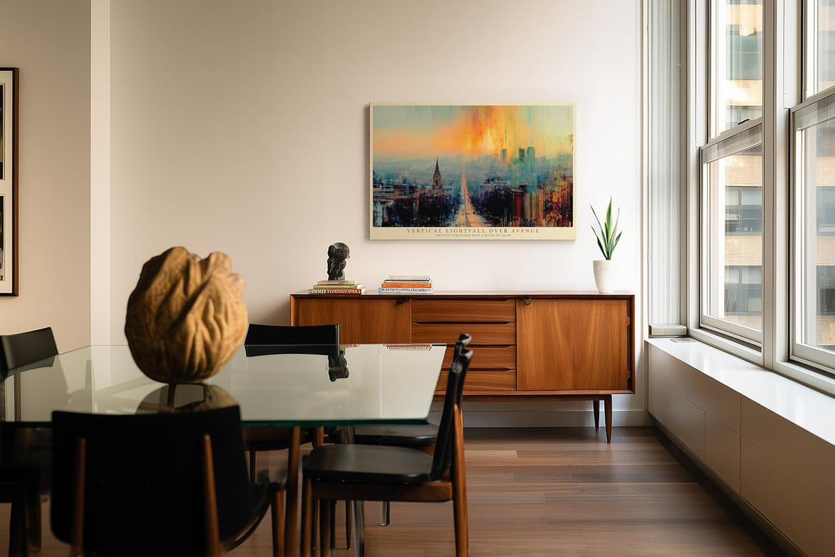 Paul Sinus Wandbild 120x80cm Vertical Lightfall over Avenue Moderne Stadtlandschaft mit Sonnenlicht Urbanes Kunstbild fuer Wohnzimmer und Büro