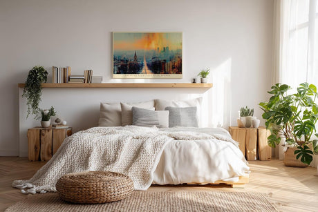 Paul Sinus Wandbild 120x80cm Vertical Lightfall over Avenue Moderne Stadtlandschaft mit Sonnenlicht Urbanes Kunstbild fuer Wohnzimmer und Büro