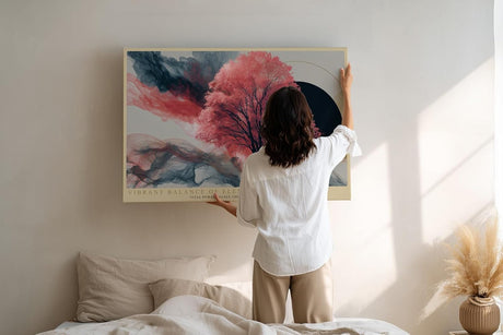 Paul Sinus Wandbild 120x80cm Vibrant Balance of Elements moderner Baum mit roten Blättern abstrakte Natur Kunst Poster für Wohnzimmer Schlafzimmer