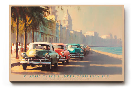 Paul Sinus Wandbild 120x80cm Vintage Autos Havanna Malecon Karibik Stadt Kunst Wanddekoration Kuba Retro Motiv Wohnzimmer