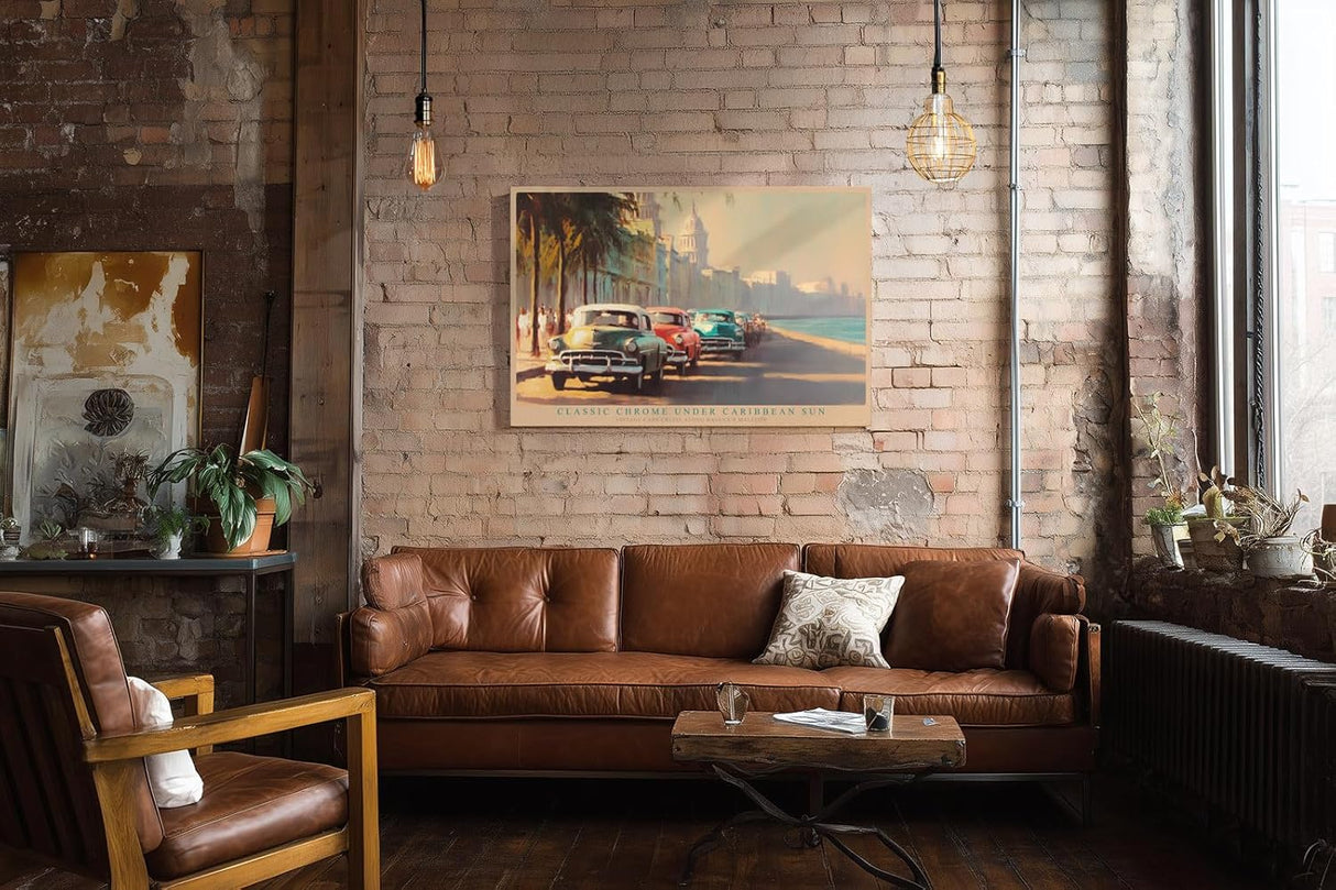Paul Sinus Wandbild 120x80cm Vintage Autos Havanna Malecon Karibik Stadt Kunst Wanddekoration Kuba Retro Motiv Wohnzimmer