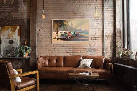 Paul Sinus Wandbild 120x80cm Vintage Autos Havanna Malecon Karibik Stadt Kunst Wanddekoration Kuba Retro Motiv Wohnzimmer