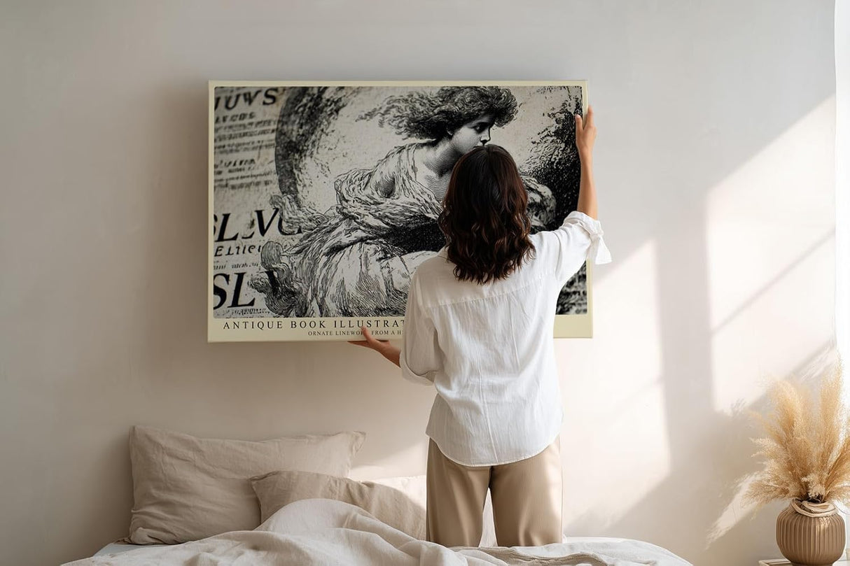 Paul Sinus Wandbild 120x80cm Vintage Buchillustration Klassische Kunstzeichnung in Schwarz Weiss