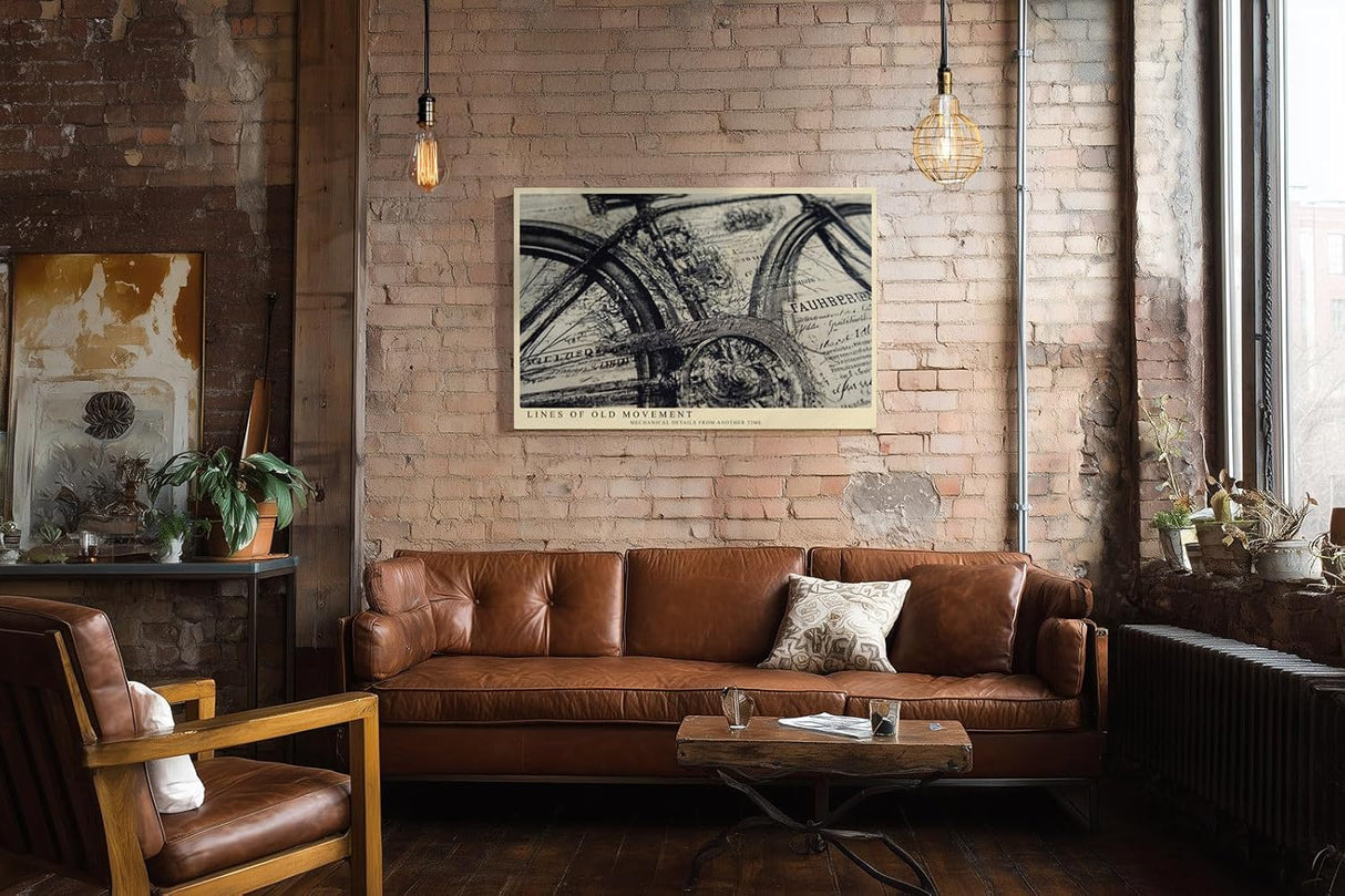 Paul Sinus Wandbild 120x80cm Vintage Fahrrad Illustration schwarz weiss technische Zeichnung Kunstdruck grosses Retro Kunstbild stilvolle Wanddekoration fuer Wohnzimmer Büro Werkstatt