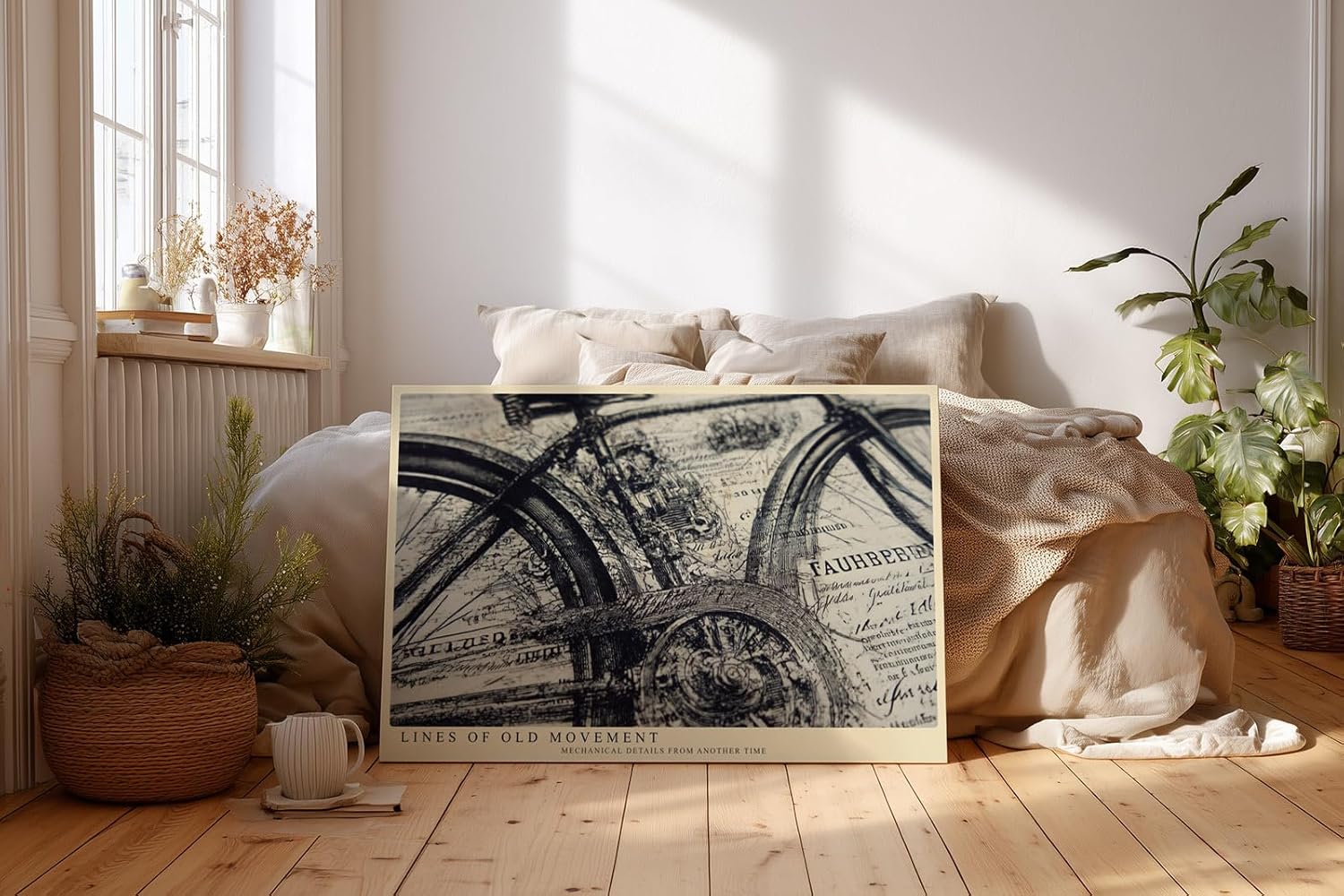 Paul Sinus Wandbild 120x80cm Vintage Fahrrad Illustration schwarz weiss technische Zeichnung Kunstdruck grosses Retro Kunstbild stilvolle Wanddekoration fuer Wohnzimmer Büro Werkstatt
