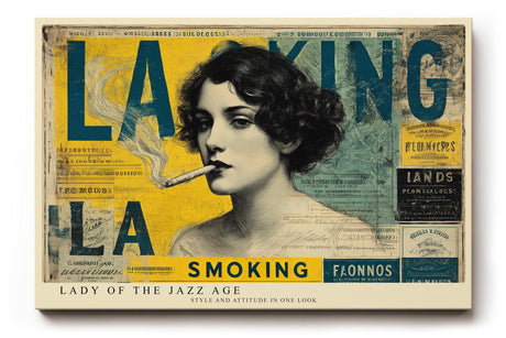 Paul Sinus Wandbild 120x80cm Vintage Frau der Jazz Aera Retro Portrait Collage Gelb Blau Moderne Pop Art Wanddekoration