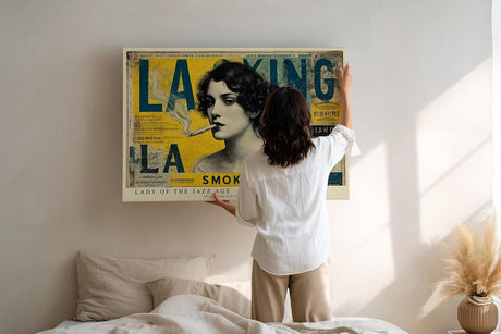 Paul Sinus Wandbild 120x80cm Vintage Frau der Jazz Aera Retro Portrait Collage Gelb Blau Moderne Pop Art Wanddekoration