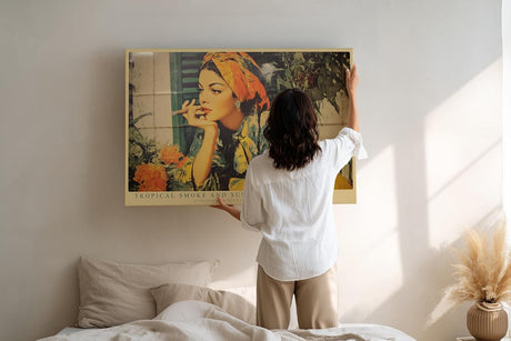 Paul Sinus Wandbild 120x80cm Vintage Frau Zigarre tropische Szene Retro Kunst Wanddekoration Wohnzimmer Bar