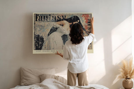 Paul Sinus Wandbild 120x80cm Vintage Frauen Portrait Collage Kunst in Beige Schwarz und Rot Modernes Design für Wohnzimmer Schlafzimmer Büro