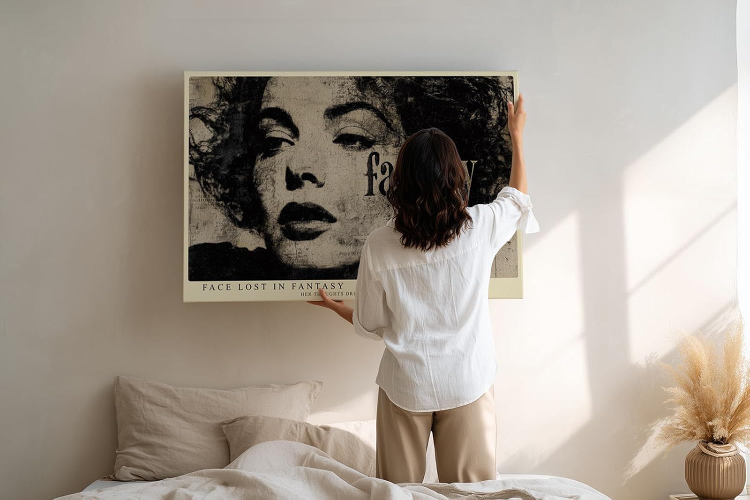 Paul Sinus Wandbild 120x80cm Vintage Frauen Portrait Kunst in Schwarz Beige Moderne Collage für Wohnzimmer Schlafzimmer Büro