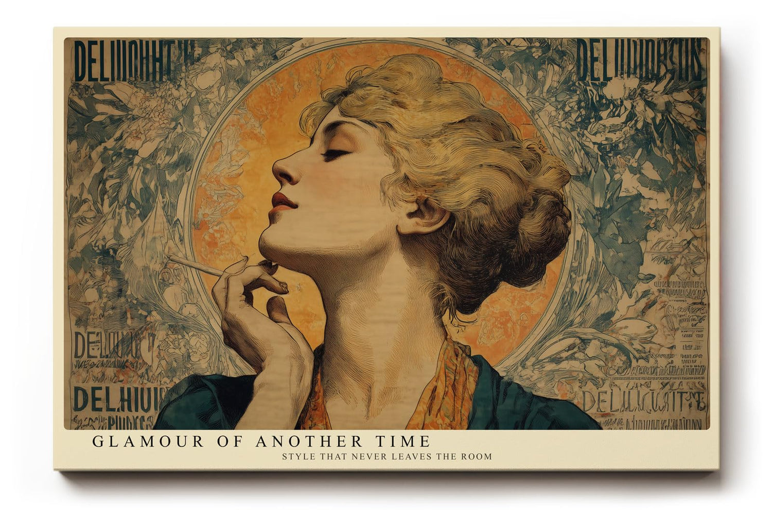 Paul Sinus Wandbild 120x80cm Vintage Frauenportrait Art Nouveau Stil Elegante Kunst in Gold Grün und Beige für Wohnzimmer Schlafzimmer Büro