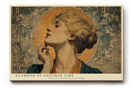 Paul Sinus Wandbild 120x80cm Vintage Frauenportrait Art Nouveau Stil Elegante Kunst in Gold Grün und Beige für Wohnzimmer Schlafzimmer Büro