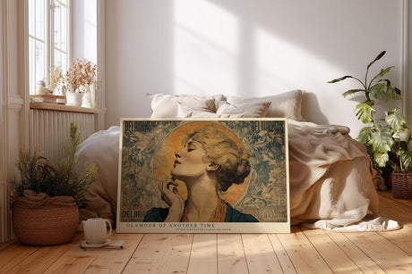 Paul Sinus Wandbild 120x80cm Vintage Frauenportrait Art Nouveau Stil Elegante Kunst in Gold Grün und Beige für Wohnzimmer Schlafzimmer Büro