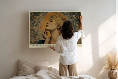 Paul Sinus Wandbild 120x80cm Vintage Frauenportrait Art Nouveau Stil Elegante Kunst in Gold Grün und Beige für Wohnzimmer Schlafzimmer Büro