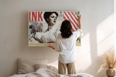 Paul Sinus Wandbild 120x80cm Vintage Frauenportrait Collage moderne Kunst Typografie Wanddekoration Retro Kunst Wohnzimmer Schlafzimmer