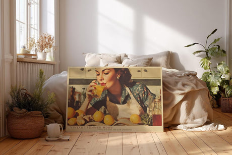 Paul Sinus Wandbild 120x80cm Vintage Kuechenmotiv Frau mit Zitronen Retro Sommer Szene warme Farben Leinwand Wanddekoration fuer Kueche Esszimmer Bar