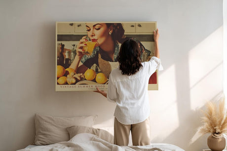 Paul Sinus Wandbild 120x80cm Vintage Kuechenmotiv Frau mit Zitronen Retro Sommer Szene warme Farben Leinwand Wanddekoration fuer Kueche Esszimmer Bar