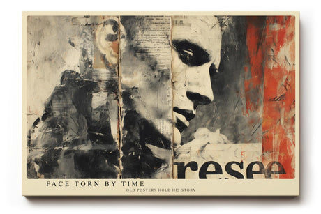 Paul Sinus Wandbild 120x80cm Vintage Männerporträt Collage – Künstlerisches Gesicht mit urbaner Posterästhetik