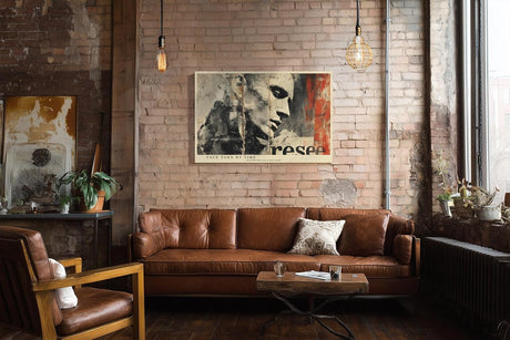 Paul Sinus Wandbild 120x80cm Vintage Männerporträt Collage – Künstlerisches Gesicht mit urbaner Posterästhetik
