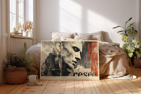 Paul Sinus Wandbild 120x80cm Vintage Männerporträt Collage – Künstlerisches Gesicht mit urbaner Posterästhetik