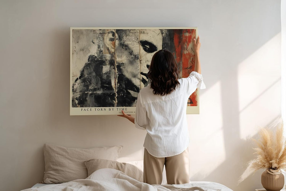 Paul Sinus Wandbild 120x80cm Vintage Männerporträt Collage – Künstlerisches Gesicht mit urbaner Posterästhetik