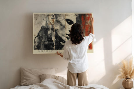 Paul Sinus Wandbild 120x80cm Vintage Männerporträt Collage – Künstlerisches Gesicht mit urbaner Posterästhetik