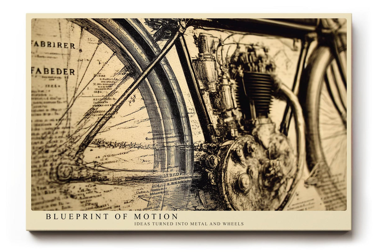 Paul Sinus Wandbild 120x80cm Vintage Motorrad Illustration technische Zeichnung Retro Maschinenkunst Wanddekoration fuer Wohnzimmer Büro Werkstatt