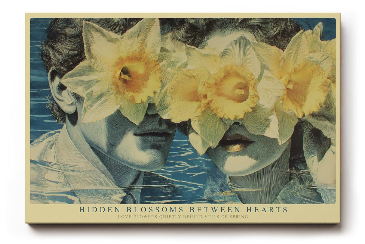 Paul Sinus Wandbild 120x80cm Vintage Paar Narzissen Blumen Portrait moderne Collage Kunst Wanddekoration Wohnzimmer Schlafzimmer