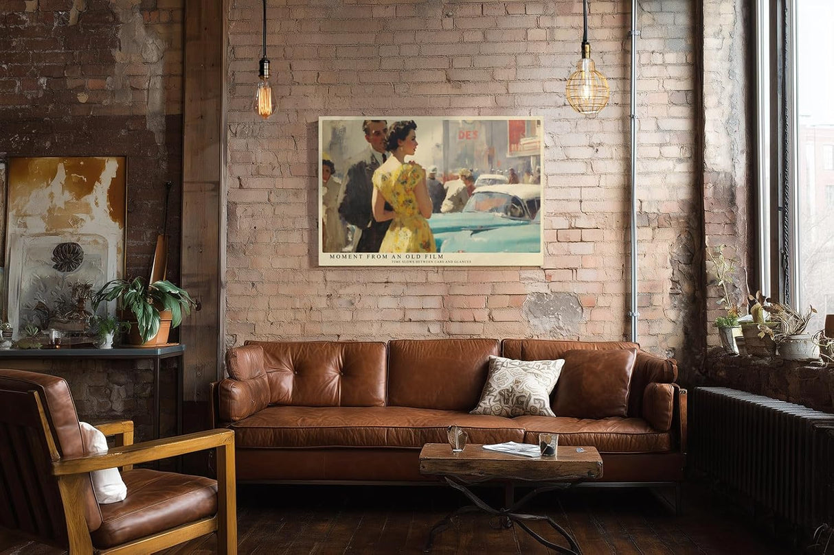 Paul Sinus Wandbild 120x80cm Vintage Paar Szene Stadt Kunst im Retro Stil für Wohnzimmer Schlafzimmer Büro