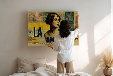 Paul Sinus Wandbild 120x80cm Vintage Portrait Collage Retro Frau Typografie Kunst Grafikdesign Poster Stil