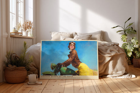 Paul Sinus Wandbild Vintage Queen on the Road – stilvolle Retro-Szene einer Frau auf Motorrad mit Sonne, Wind und Freiheit im Blick