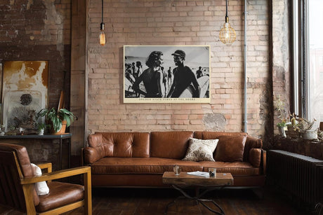 Paul Sinus Wandbild 120x80cm Vintage Strand Szene mit Surfern Schwarz Weiss Fotografie Sommer Lifestyle Wanddekoration