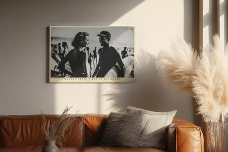 Paul Sinus Wandbild 120x80cm Vintage Strand Szene mit Surfern Schwarz Weiss Fotografie Sommer Lifestyle Wanddekoration