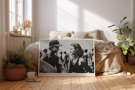 Paul Sinus Wandbild 120x80cm Vintage Strand Szene Surfer Sommer Fotografie Schwarz Weiss moderne Retro Wanddekoration