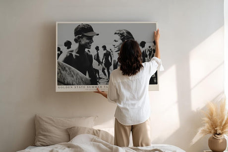 Paul Sinus Wandbild 120x80cm Vintage Strand Szene Surfer Sommer Fotografie Schwarz Weiss moderne Retro Wanddekoration