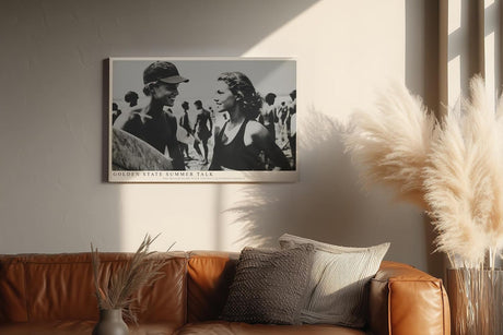 Paul Sinus Wandbild 120x80cm Vintage Strand Szene Surfer Sommer Fotografie Schwarz Weiss moderne Retro Wanddekoration