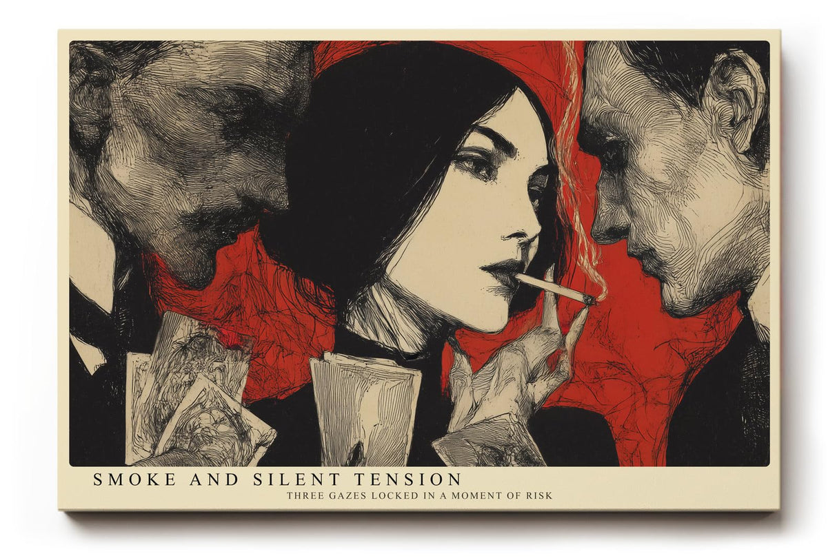 Paul Sinus Wandbild 120x80cm Vintage Szene Portrait Kunstmotiv Grafische Illustration mit drei Figuren und starker Kontrastwirkung