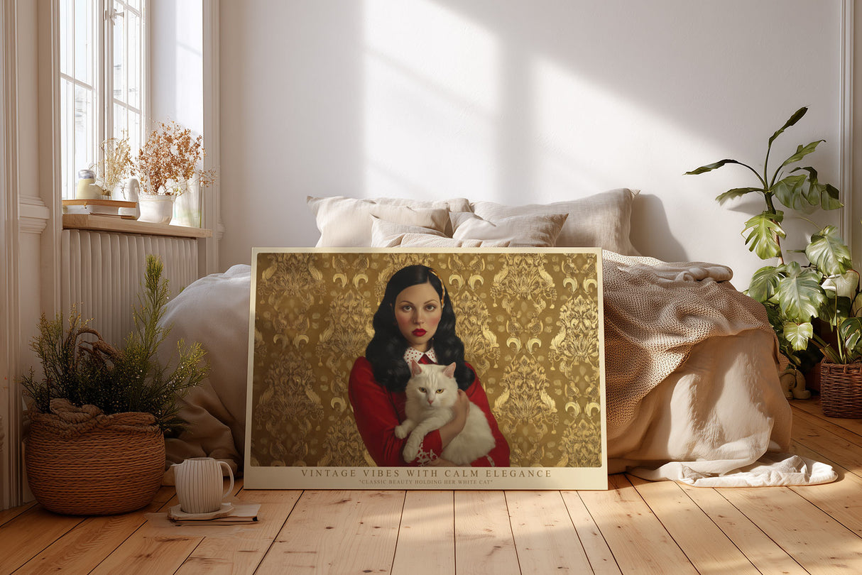 Paul Sinus Wandbild Vintage Vibes with Calm Elegance Classic Beauty with White Cat