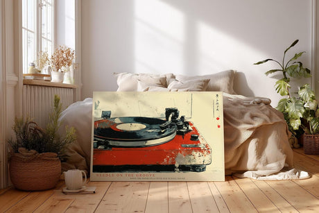 Paul Sinus Wandbild 120x80cm Vinyl Plattenspieler Retro Musik Kunst rot schwarz Vintage Stil moderne Wanddekoration fuer Wohnzimmer Musikzimmer Studio Büro